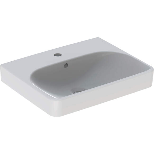 GEB Umývadlo Geberit Smyle Square: 55x44cm, Otvor pre batériu=V strede, Prepad=Viditeľné, Biela 500.259.01.1